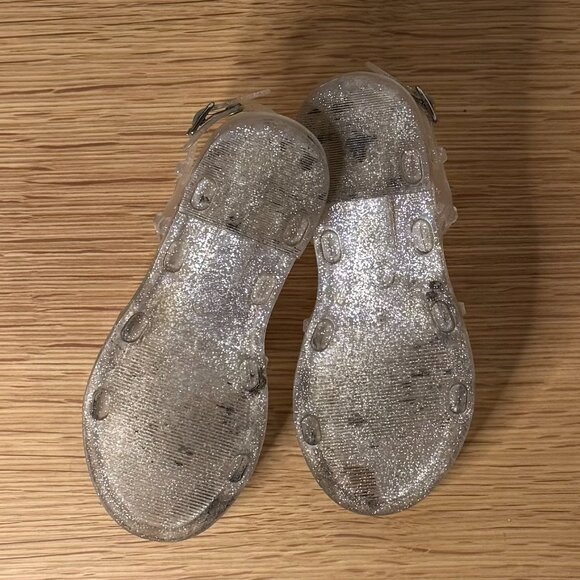 GIRLS ART CLASS CLEAR SILVER GLITTER JELLY SANDALS SIZE 3 GUC STUDDED BUCKLE - Picture 5 of 6